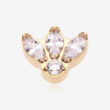 Implant Grade Titanium OneFit Threadless Golden Triple Marquise Sparkle Flower Top Part-Clear Gem